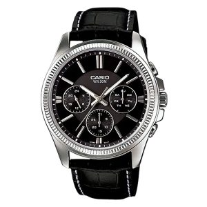 Casio MTP-1375L-1AV Black Leather Men Watch