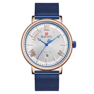 NaviForce 3006 Rs Blue-Wht Mesh Chain Men's Watch