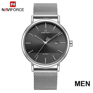 NaviForce 3008 G Silver Mesh Chain Black Dial Men’s Watch
