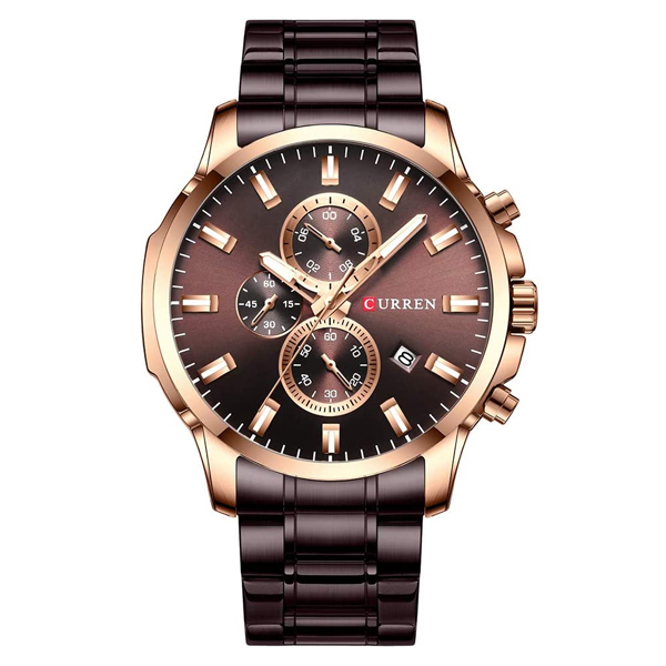 Curren 8348 Brown Steel Band Chronograph Men's Watch