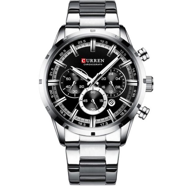 Curren 8355 Black Dial Silver Chain Chronograph Dress Watch