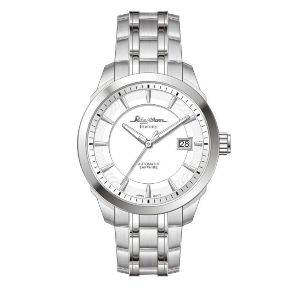 Rhythm A1302S01 Silver Chain & White Dial Automatic watch FOr Men's