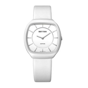 Rhythm C1302L01 White Leather Analog Dial Ladies Watch