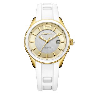 Rhythm ES1402R04 Analog White Silicone Solar Ladies