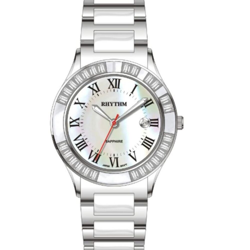 Rhythm F1203T01 Stainless Steel & Ceramic Strap Watch