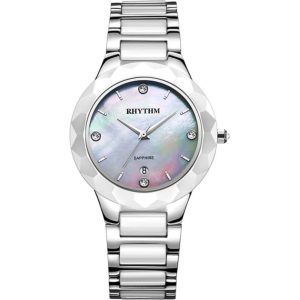 Rhythm F1205T01 Ladies’ Ceramic Bezel Watch with Crystals