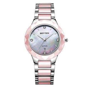 Rhythm F1205T03 Ladies’ Ceramic Bezel Watch with Crystals