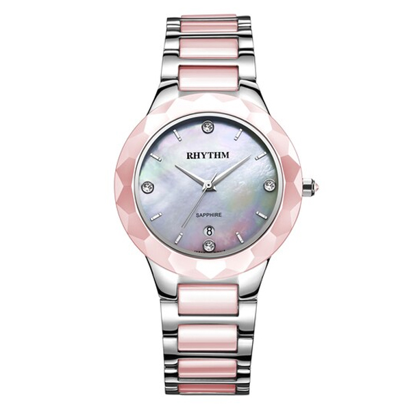 Rhythm F1205T03 Ladies’ Ceramic Bezel Watch with Crystals