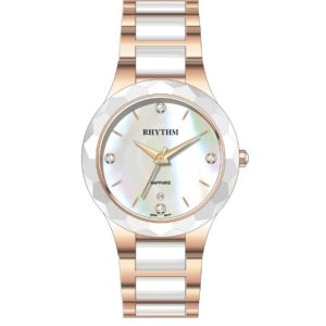 Rhythm F1205T06 Ladies’ Ceramic Bezel Watch with Crystals