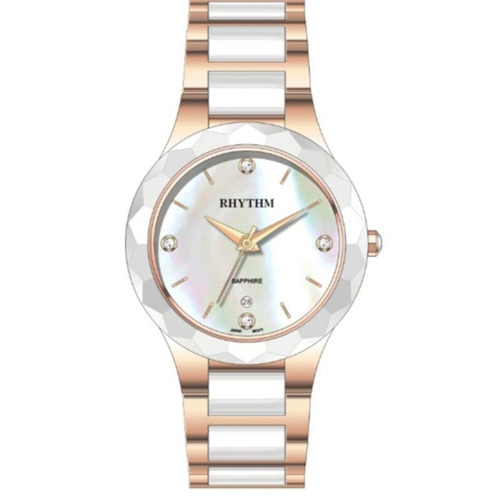Rhythm F1205T06 Ladies’ Ceramic Bezel Watch with Crystals