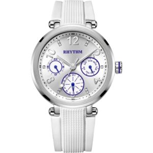 Rhythm F1502R01 White Silicone Silver Multi Dial Ladies Watch